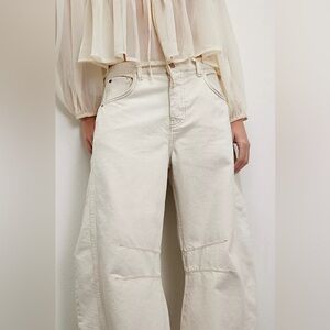 We The Free Good Luck Mid-Rise Barrel Jeans in Milk